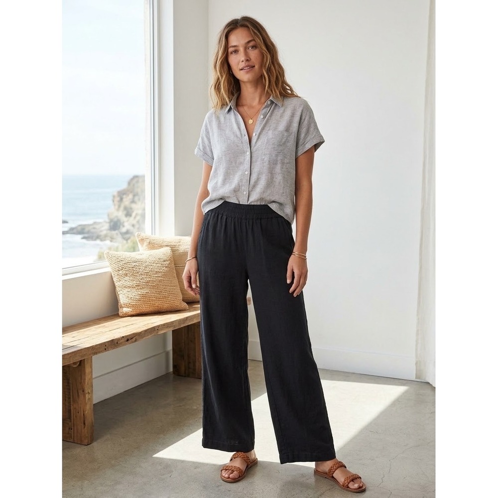 Marine Layer Re-Spun Black Wide Leg Tencel Pants XL Holiday 2023 17231